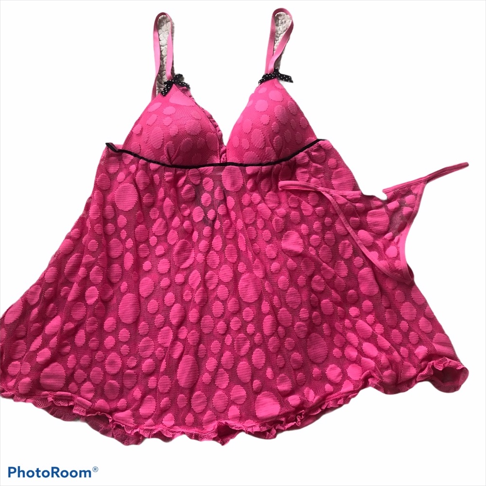 Pink Polka Dot Negligee and Panty Set NWOT